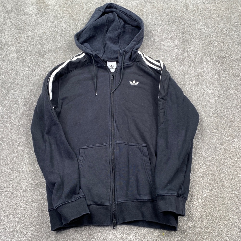 Adidas Originals Full Zip Hoodie Mens Small Black Trefoil 3-Stripe DU8139